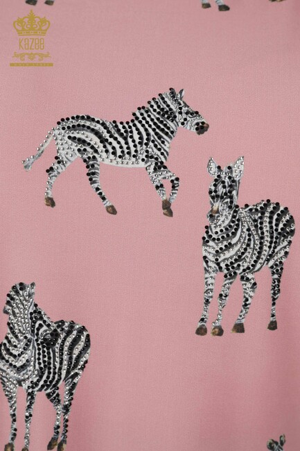 Women's Blouse Zebra Pattern Pink - 77690 | KAZEE - Thumbnail