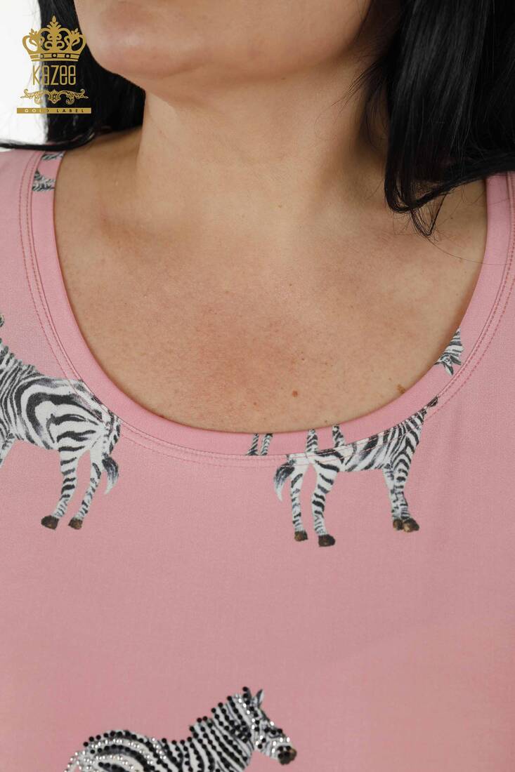 Women's Blouse Zebra Pattern Pink - 77690 | KAZEE