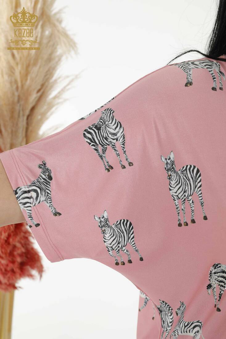 Women's Blouse Zebra Pattern Pink - 77690 | KAZEE