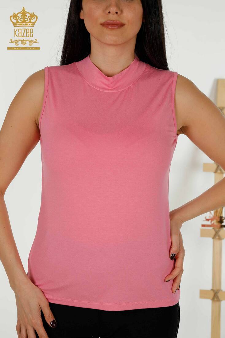 Women's Blouse Zero Sleeve Pink - 79286 | KAZEE