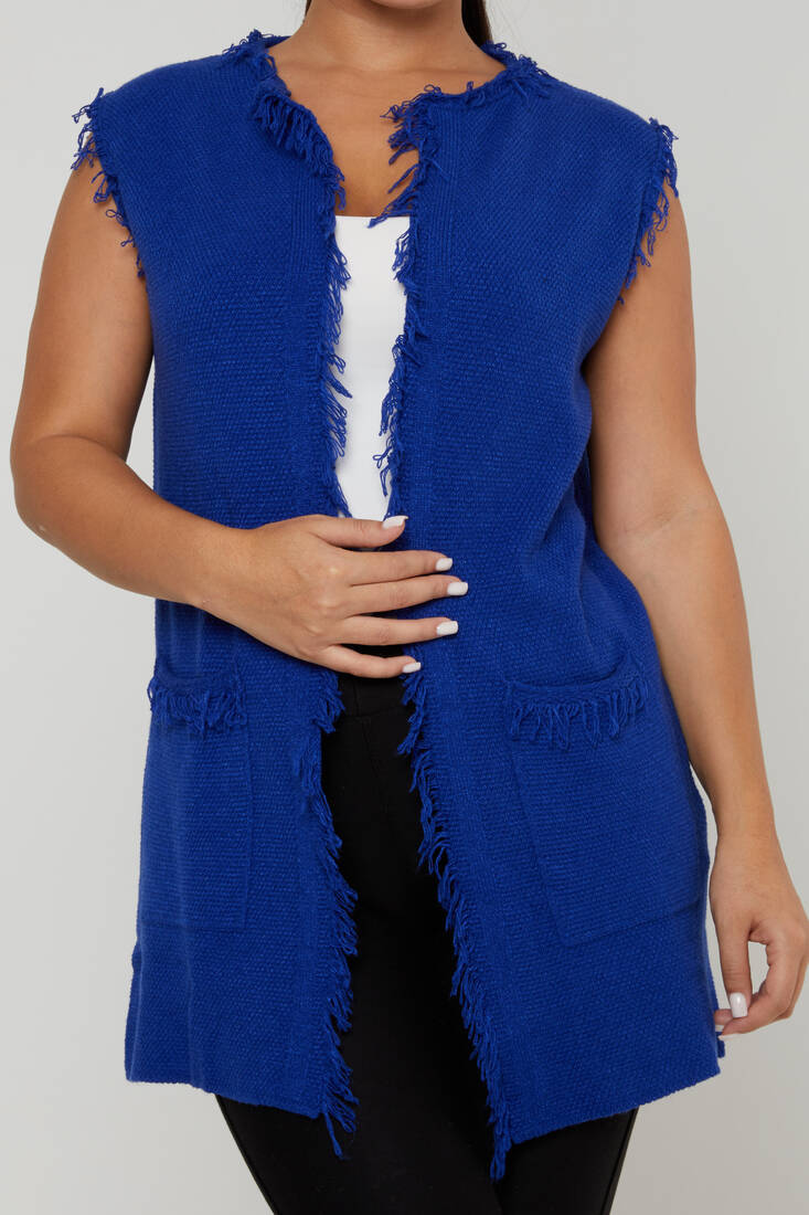 Women's Cardigan Tassel Detailed Saxe - 30362 | KAZEE