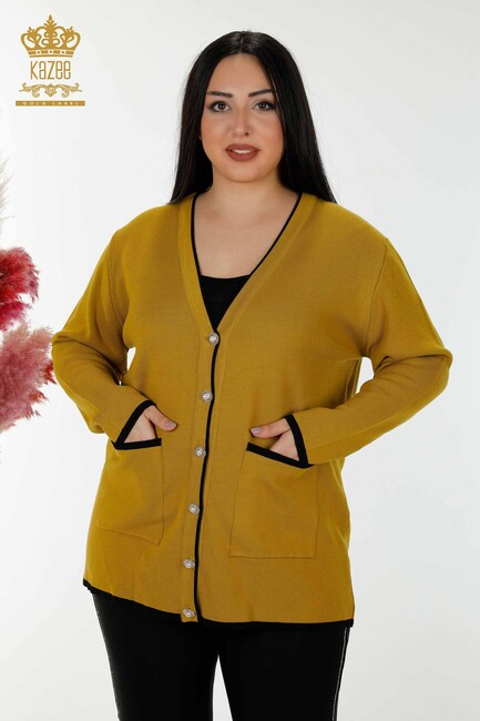 Women's Cardigan Pearl Button Mustard - 30148 | KAZEE - Thumbnail