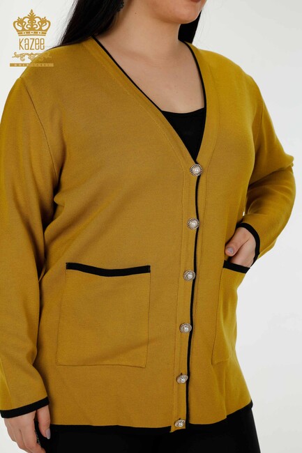 Women's Cardigan Pearl Button Mustard - 30148 | KAZEE - Thumbnail