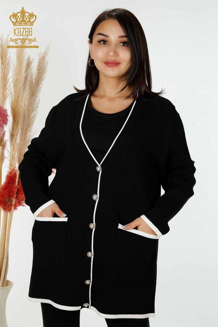 Women's Cardigan With Pearl Buttons Black - 30148 | KAZEE