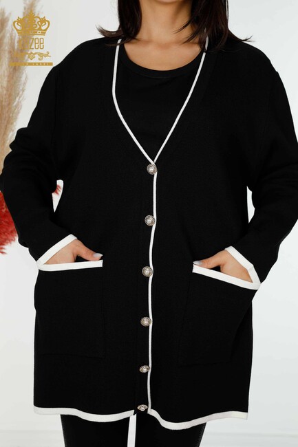 Women's Cardigan With Pearl Buttons Black - 30148 | KAZEE - Thumbnail