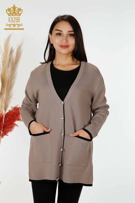 Women's Cardigan Pearl Buttoned Mink - 30148 | KAZEE - Thumbnail