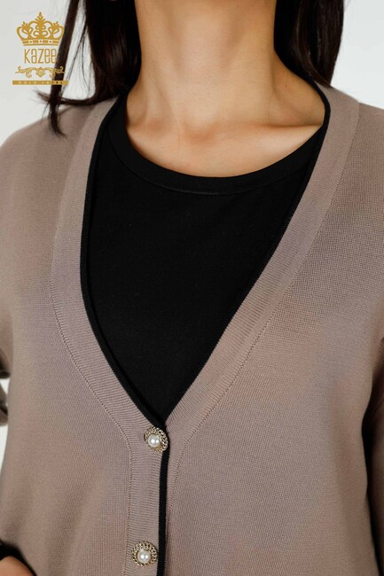 Women's Cardigan Pearl Buttoned Mink - 30148 | KAZEE - Thumbnail