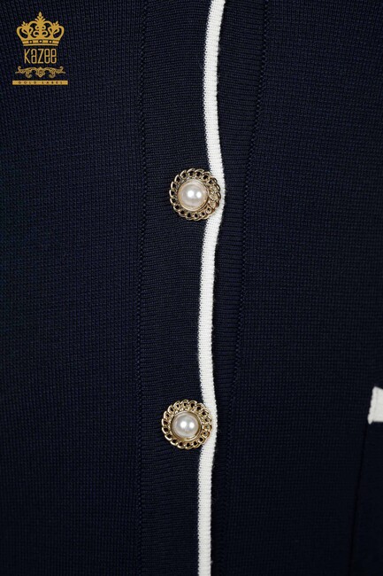 Women's Cardigan With Pearl Buttons Navy Blue - 30148 | KAZEE - Thumbnail