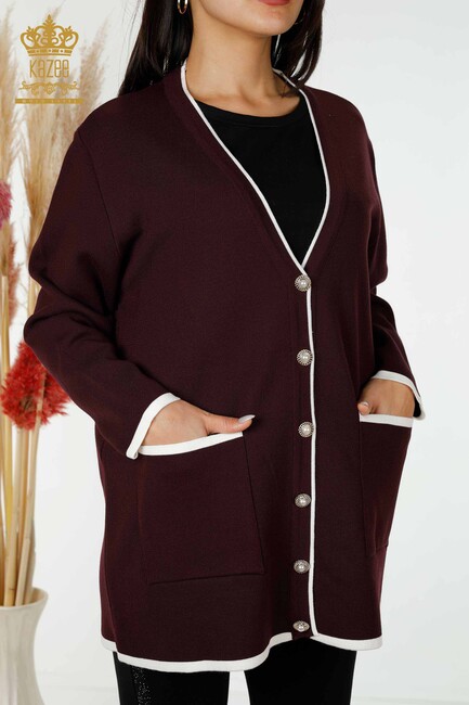 Women's Cardigan with Pearl Buttons Plum - 30148 | KAZEE - Thumbnail