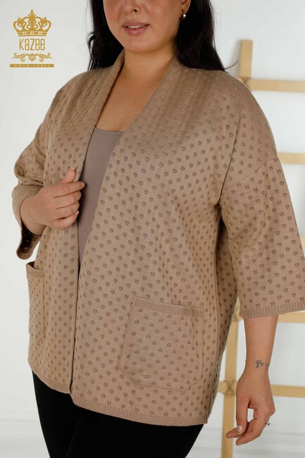 Women's Cardigan Pocket Detailed Beige - 30056 | KAZEE - Thumbnail