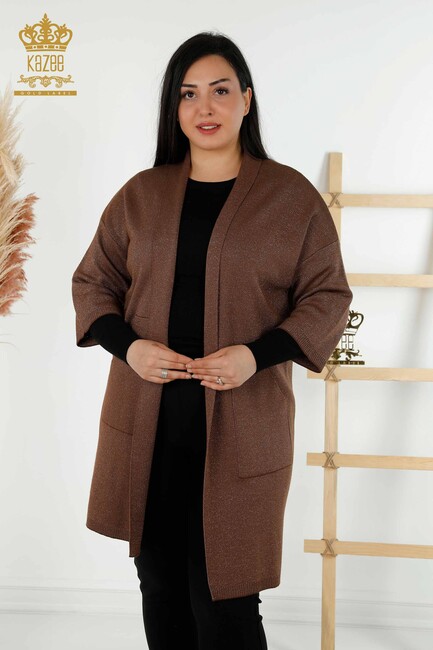 Women's Cardigan Pocket Detailed Brown - 30047 | KAZEE - Thumbnail