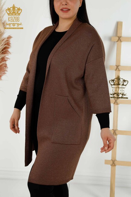 Women's Cardigan Pocket Detailed Brown - 30047 | KAZEE - Thumbnail