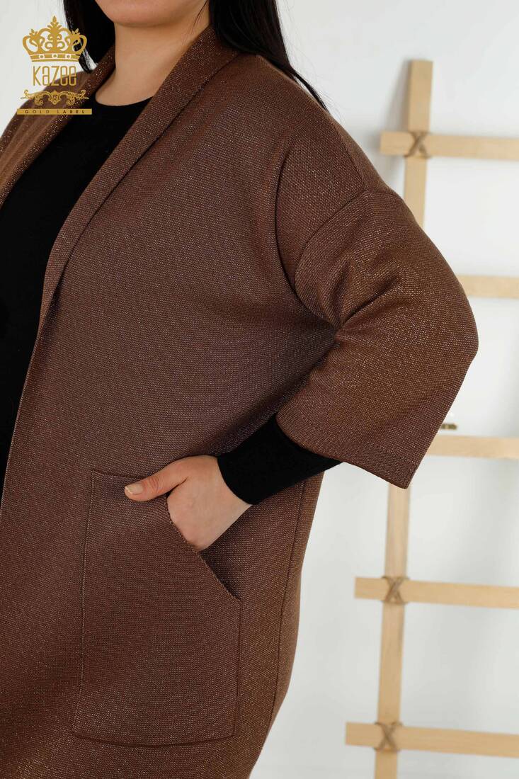 Women's Cardigan Pocket Detailed Brown - 30047 | KAZEE