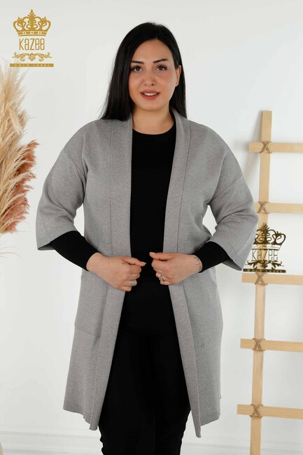 Women's Cardigan Pocket Detailed Gray - 30047 | KAZEE - Thumbnail