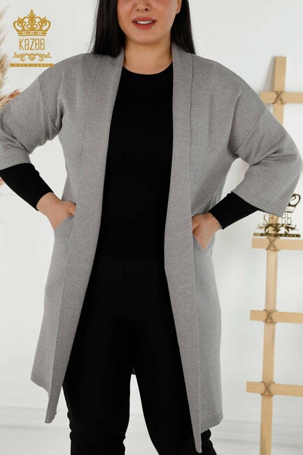 Women's Cardigan Pocket Detailed Gray - 30047 | KAZEE - Thumbnail