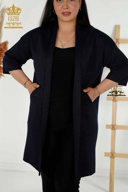 Women's Cardigan Pocket Detailed Navy Blue - 30047 | KAZEE - Thumbnail