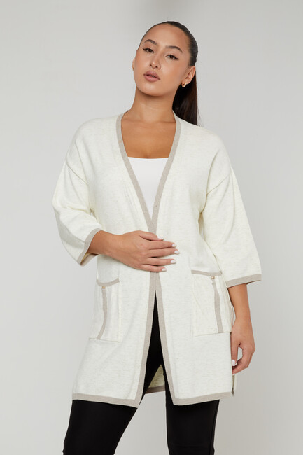 Women's Cardigan Glittery Pocket Detail Ecru - 31067 | KAZEE - Thumbnail