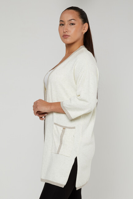 Women's Cardigan Glittery Pocket Detail Ecru - 31067 | KAZEE - Thumbnail