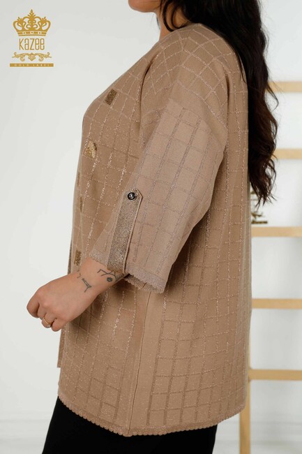 Women's Cardigan Embroidered Beige - 30057 | KAZEE - Thumbnail