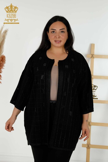 Women's Cardigan Stone Embroidered Black - 30057 | KAZEE - Thumbnail