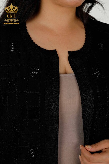 Women's Cardigan Stone Embroidered Black - 30057 | KAZEE - Thumbnail