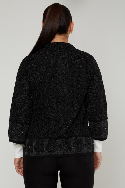 Women's Cardigan Glittery Flower Detail Black - 31179 | KAZEE - Thumbnail