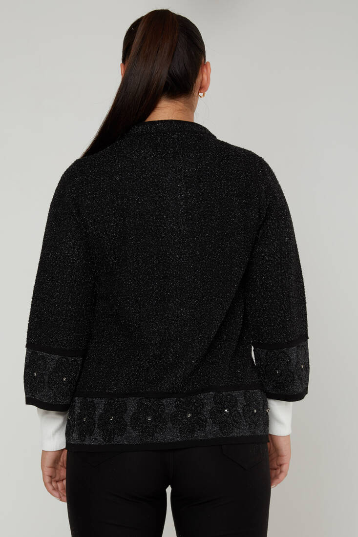 Women's Cardigan Glittery Flower Detail Black - 31179 | KAZEE