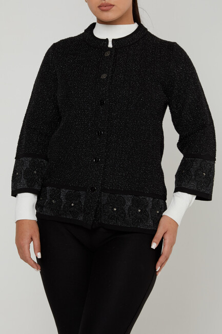 Women's Cardigan Glittery Flower Detail Black - 31179 | KAZEE - Thumbnail