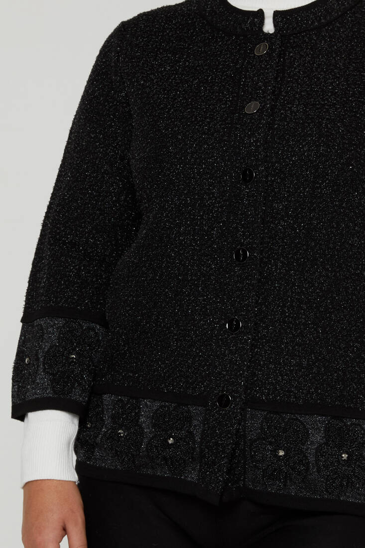 Women's Cardigan Glittery Flower Detail Black - 31179 | KAZEE