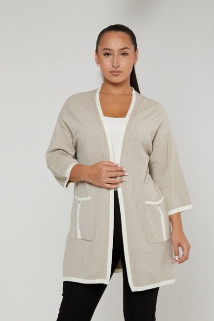 Women's Cardigan Glittery Pocket Detail Beige - 31067 | KAZEE - Thumbnail