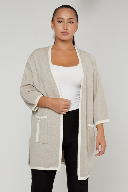 Women's Cardigan Glittery Pocket Detail Beige - 31067 | KAZEE - Thumbnail