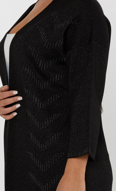 Women's Cardigan Stone Detailed Buttoned Black - 30713 | KAZEE - Thumbnail