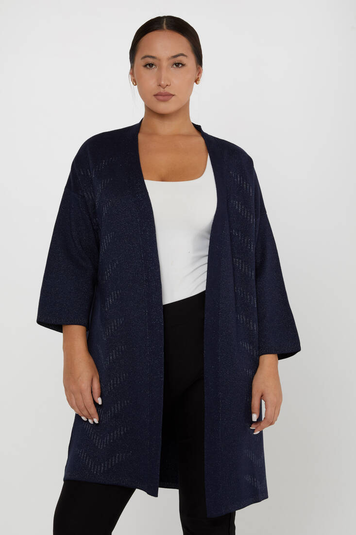 Women's Cardigan Stone Detailed Buttoned Navy Blue - 30713 | KAZEE