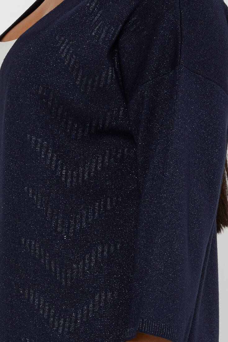 Women's Cardigan Stone Detailed Buttoned Navy Blue - 30713 | KAZEE