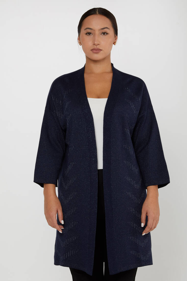 Women's Cardigan Stone Detailed Buttoned Navy Blue - 30713 | KAZEE