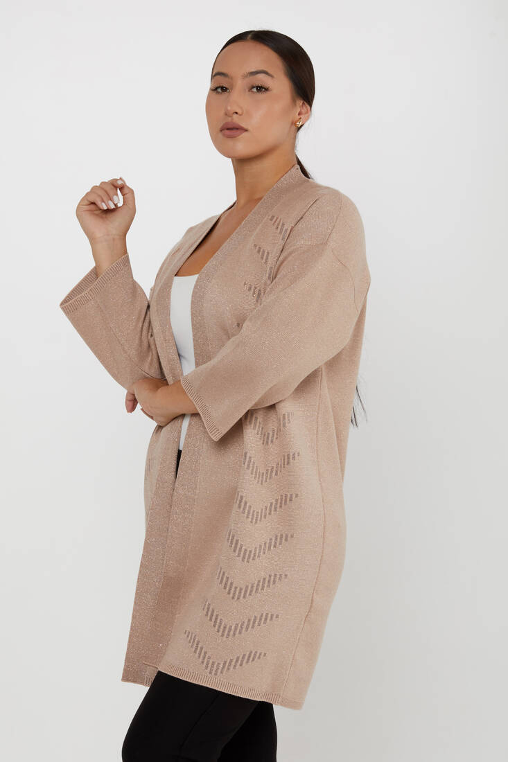 Women's Cardigan Stone Detailed Buttoned Beige - 30713 | KAZEE