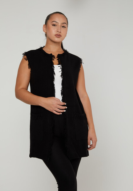 Women's Cardigan Tassel Detail Black - 30362 | KAZEE - Thumbnail