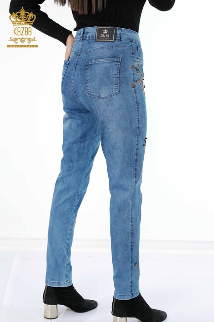 Women's Jeans Colored Stone Embroidered Blue - 3543 | KAZEE - Thumbnail