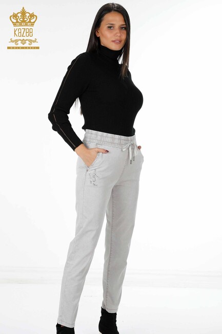 Women's Jeans With Tie Tie Light Gray - 3540 | KAZEE - Thumbnail