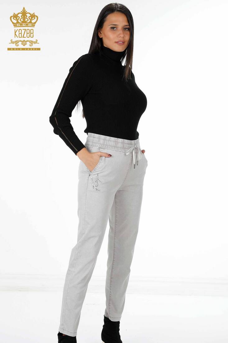 Women's Jeans With Tie Tie Light Gray - 3540 | KAZEE