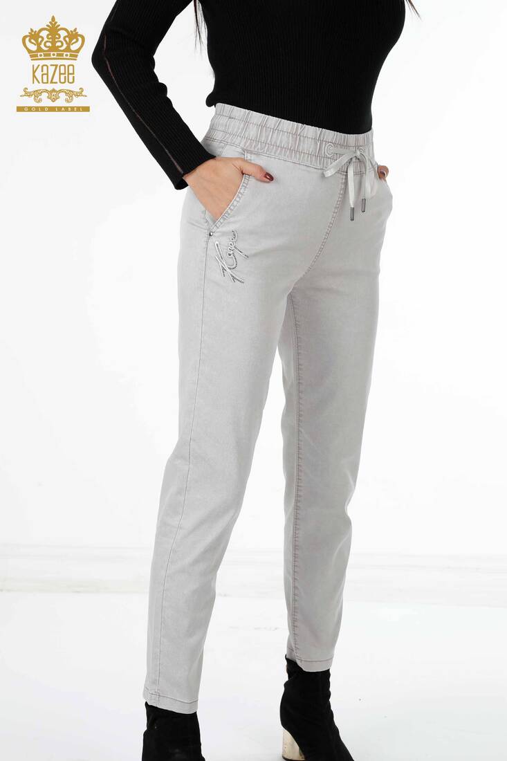 Women's Jeans With Tie Tie Light Gray - 3540 | KAZEE