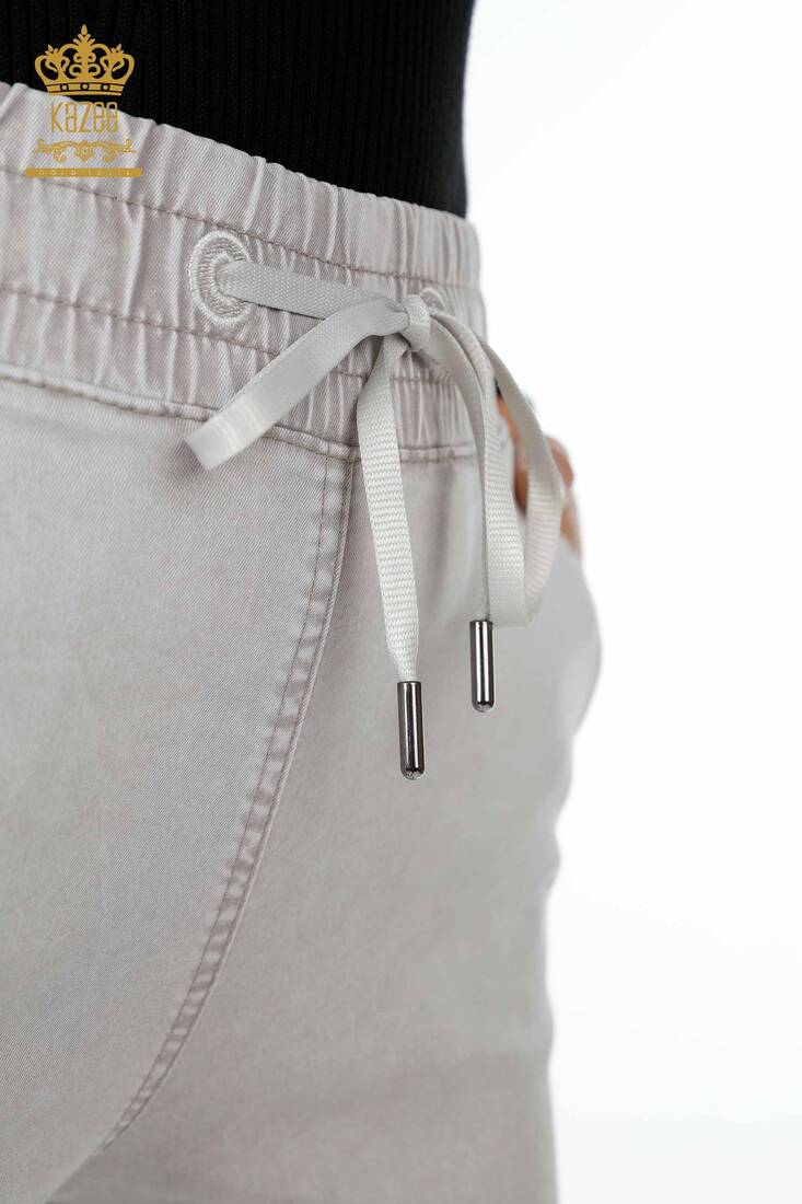 Women's Jeans With Tie Tie Light Gray - 3540 | KAZEE