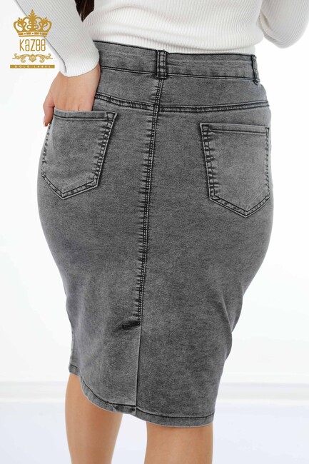 Women's Denim Skirt Crystal Stone Embroidered Anthracite - 4183 | KAZEE - Thumbnail