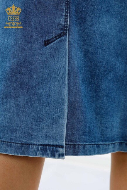 Women's Denim Skirt Crystal Stone Embroidered Blue - 4179 | KAZEE - Thumbnail