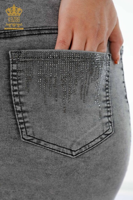 Women's Denim Skirt Crystal Stone Embroidered Gray - 4179 | KAZEE - Thumbnail