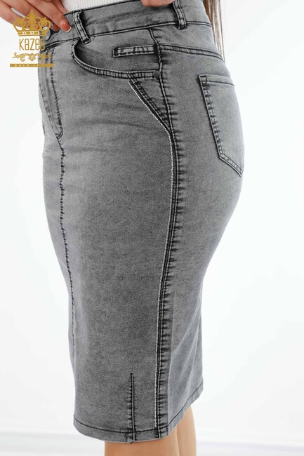 Women's Denim Skirt Pocket Anthracite - 4185 | KAZEE - Thumbnail