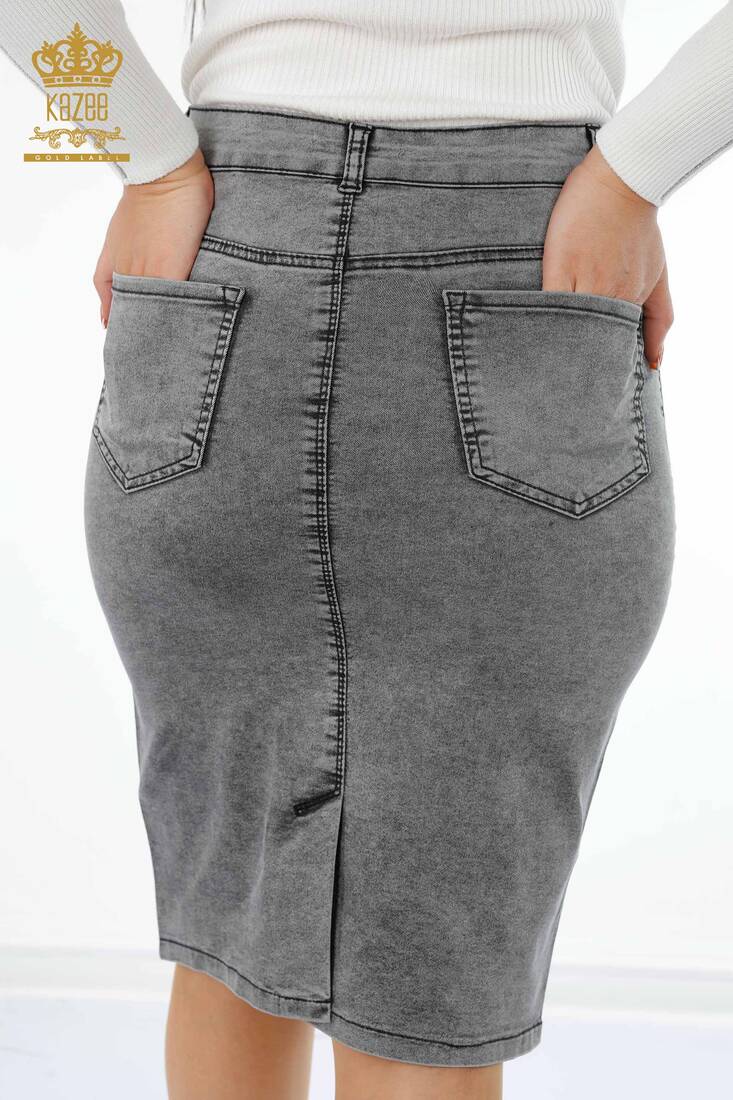 Women's Denim Skirt Pocket Anthracite - 4185 | KAZEE