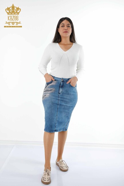 Women's Denim Skirt With Pocket Blue - 4185 | KAZEE - Thumbnail