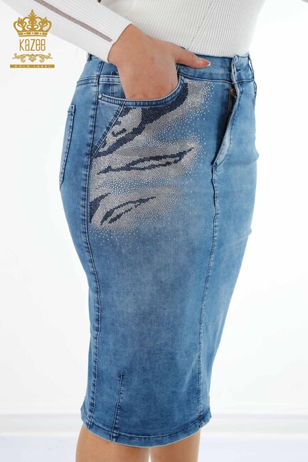 Women's Denim Skirt With Pocket Blue - 4185 | KAZEE - Thumbnail