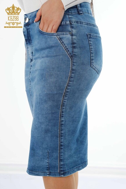 Women's Denim Skirt With Pocket Blue - 4185 | KAZEE - Thumbnail